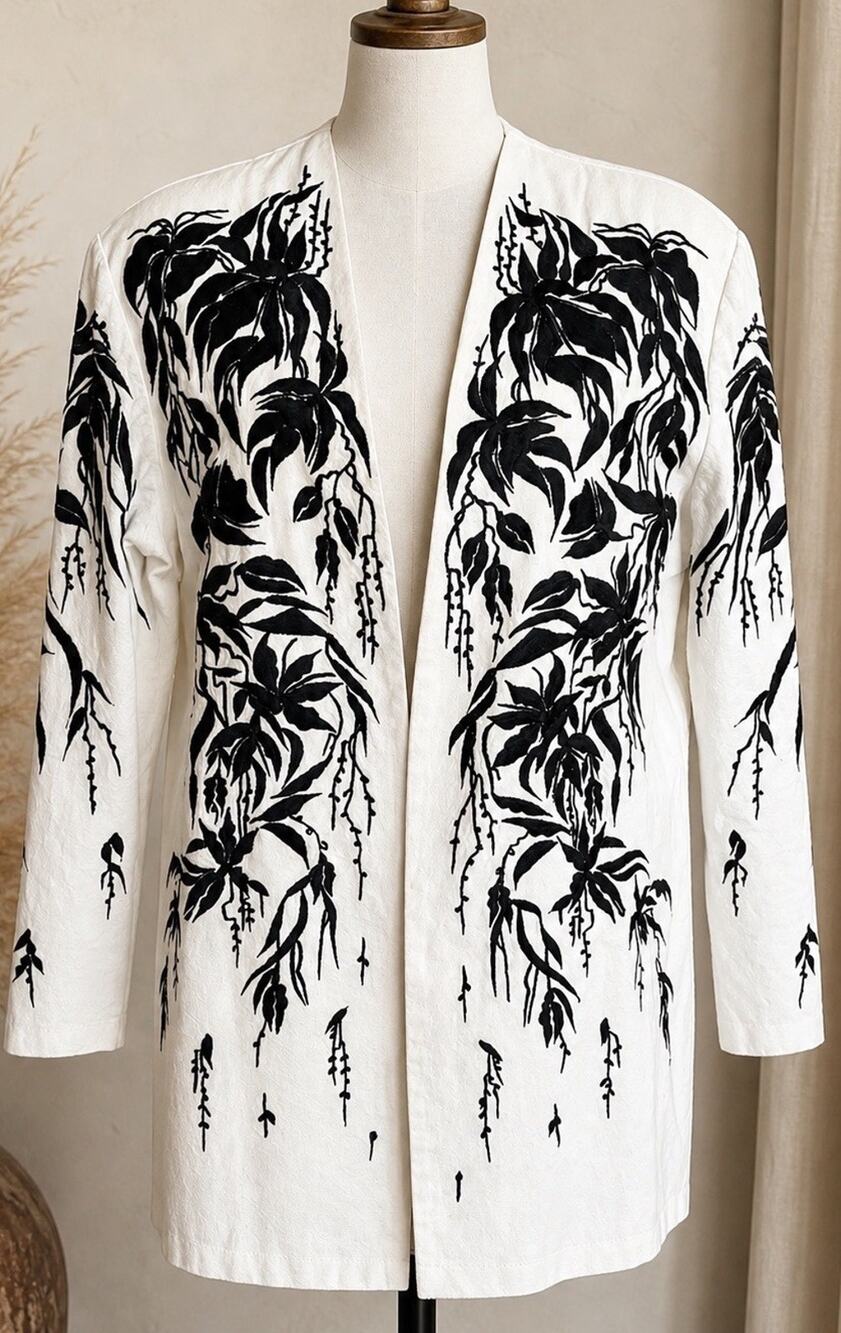 VtG Jesus A Diaz Embroidered Jacket Blazer Womens M White Black Floral Mexico